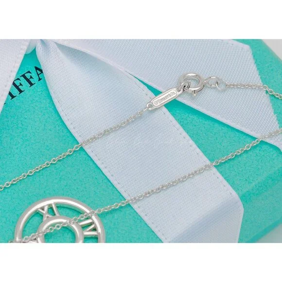 Tiffany & Co. Vintage Atlas Circle Pendant Roman Numerals Cutout Necklace Silver - Picture 3 of 8